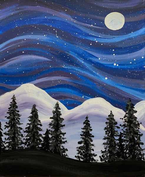 Small Canvas Artwork, Simple Small Winter Forest Night Moon Painting, Easy Painting Ideas on Canvas, Simple Acrylic Paintings, Simple Landscape Art on Canvas-LargePaintingArt.com