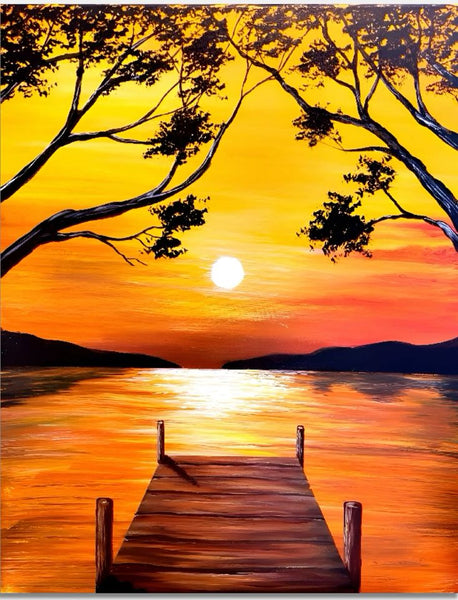 Simple Landscape Paintings, Simple Lake Sunset Paintings, Easy Painting Ideas on Canvas, Easy Hand Paitned Canvas Art, Simple Acrylic Paintings-LargePaintingArt.com