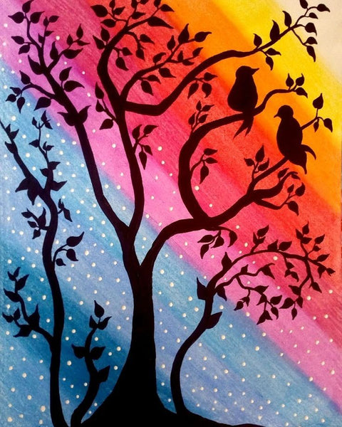 Simple Landscape Artwork, Small Singing Birds Painting, Easy Painting Ideas on Canvas, Easy Hand Paitned Canvas Art on Canvas, Simple Acrylic Paintings-LargePaintingArt.com