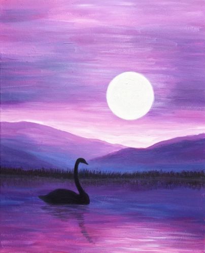 Simple Landscape Artwork, Small Swan Lake Painting, Easy Painting Ideas on Canvas, Simple Acrylic Paintings, Small Acrylic Painting on Canvas-LargePaintingArt.com