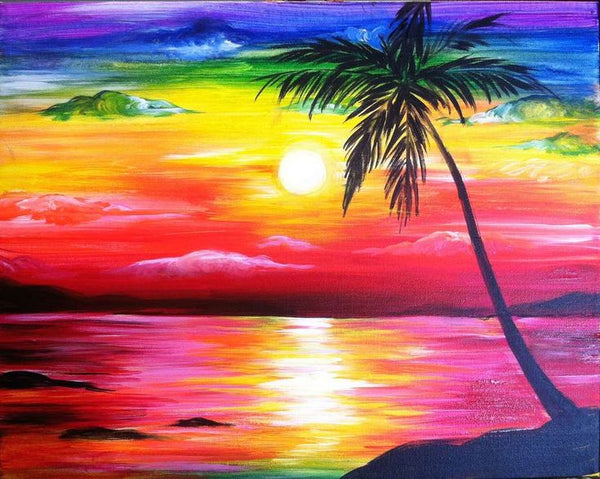 Small Seashore Beach Palm Tree Painting, Simple Landscape Artwork, Easy Painting Ideas on Canvas, Simple Acrylic Paintings, Small Canvas Art on Canvas-LargePaintingArt.com