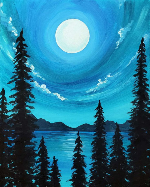 Simple Small Winter Forest Moon Painting, Easy Painting Ideas on Canvas, Simple Landscape Art on Canvas, Small Canvas Artwork, Simple Acrylic Paintings-LargePaintingArt.com