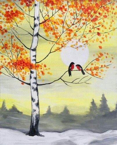 Simple Landscape Artwork, Easy Hand Paitned Canvas Art on Canvas, Simple Acrylic Paintings, Small Singing Bird Painting, Easy Painting Ideas on Canvas-LargePaintingArt.com
