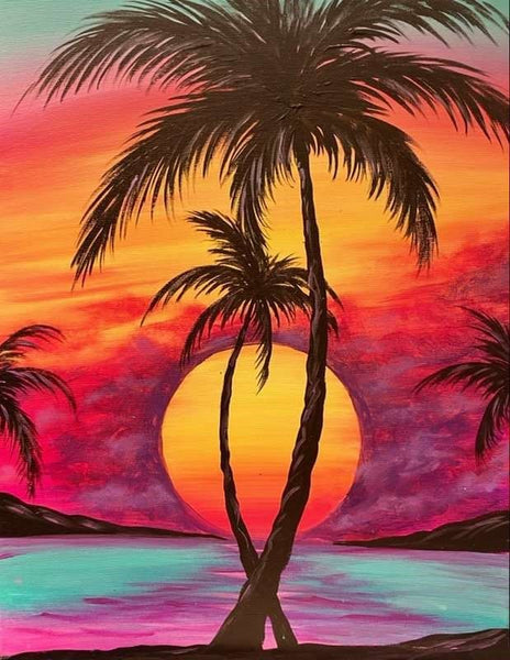 Small Palm Tree Landscape Painting, Simple Landscape Art on Canvas, Easy Painting Ideas on Canvas, Simple Acrylic Paintings, Small Canvas Artwork-LargePaintingArt.com