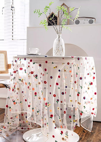 Extra Large Rectangular Tablecloth for Oval Table, Spring Flower Lace Tablecloths, Lace Embroidered Table Covers, Rectangular Table Covers for Coffee Table-LargePaintingArt.com