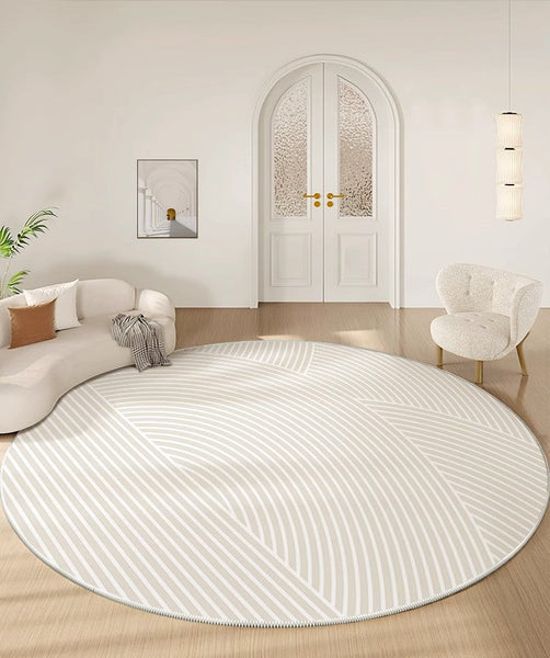 Abstract Modern Area Rugs for Bedroom, Geometric Round Rugs for Dining Room, Circular Modern Rugs under Chairs, Contemporary Modern Rug for Living Room-LargePaintingArt.com