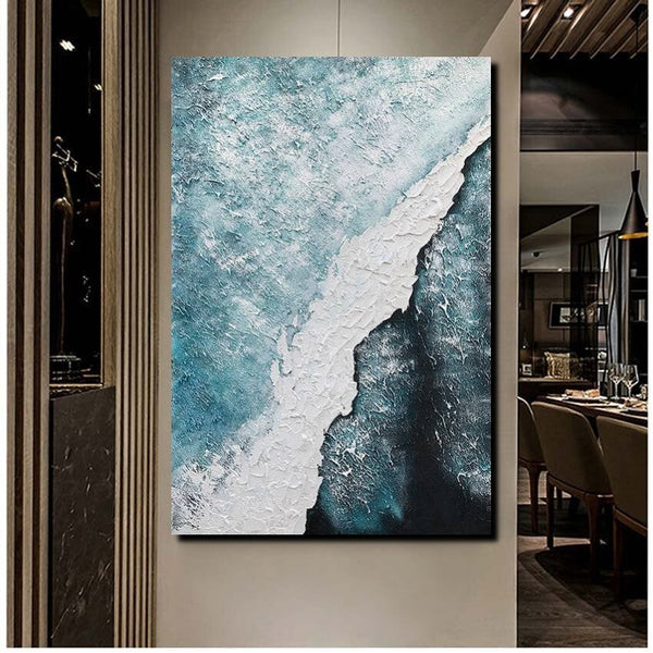 Large Wall Art Ideas, Impasto Painting, Blue Modern Abstract Painting, Living Room Abstract Paintings, Large Acrylic Canvas Paintings-LargePaintingArt.com