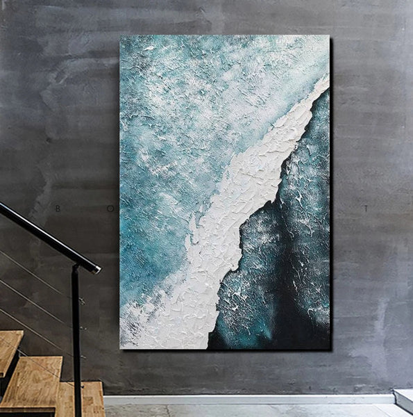 Large Wall Art Ideas, Impasto Painting, Blue Modern Abstract Painting, Living Room Abstract Paintings, Large Acrylic Canvas Paintings-LargePaintingArt.com