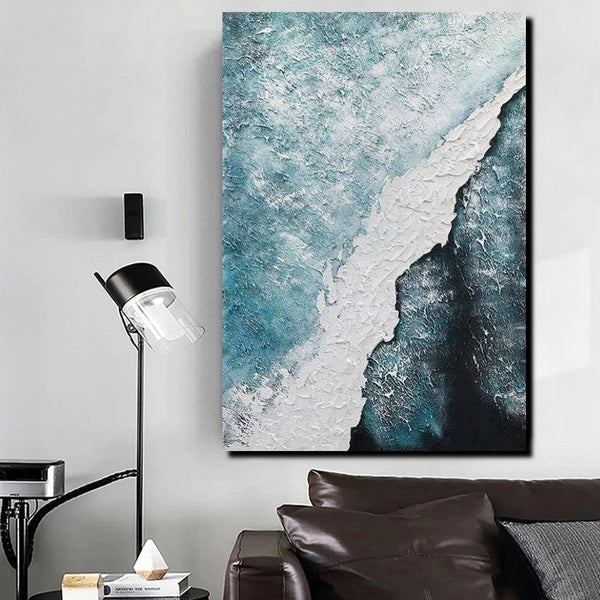 Large Wall Art Ideas, Impasto Painting, Blue Modern Abstract Painting, Living Room Abstract Paintings, Large Acrylic Canvas Paintings-LargePaintingArt.com