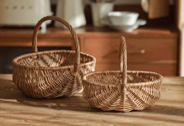 Natural Fruit Basket, Kitchen Storage Baskets, Natural Hand-woven Wicker Storage Basket, Large Picnic Food Basket with Handle, Lovely Willow Weaving Baskets for Vegetable-LargePaintingArt.com