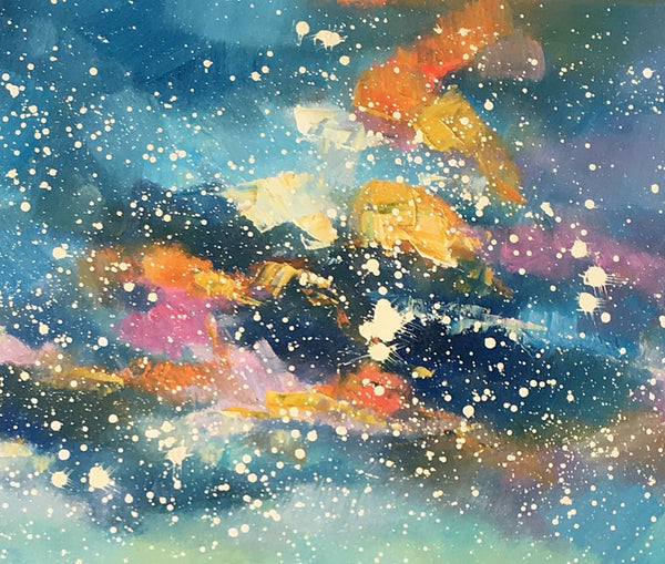 Canvas Wall Art, Abstract Landscape Art, Starry Night Sky, Bedroom Wall Art, Custom Abstract Art Painting, Oil Painting-LargePaintingArt.com