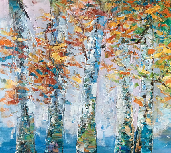 Birch Tree Paintings, Landscape Wall Art Paintings, Custom Canvas Painting for Bedroom, Original Canvas Painting-LargePaintingArt.com