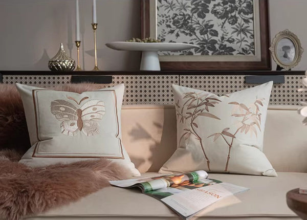 Decorative Pillow Arrangement Ideas for Couch, Modern Decorative Pillows for Bedroom, Embroidered Butterfly Pillow Covers, Large Decorative Throw Pillows for Living Room-LargePaintingArt.com