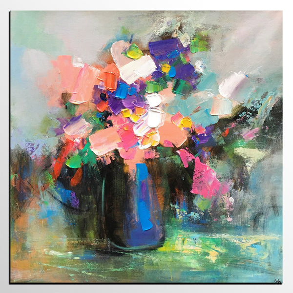 Living Room Wall Art, Flower Still Life Painting, Original Wall Art, Floral Painting, Custom Large Artwork-LargePaintingArt.com
