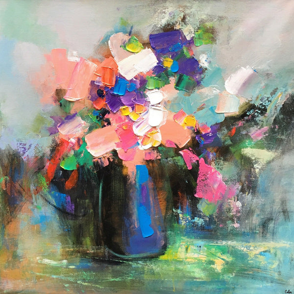 Living Room Wall Art, Flower Still Life Painting, Original Wall Art, Floral Painting, Custom Large Artwork-LargePaintingArt.com