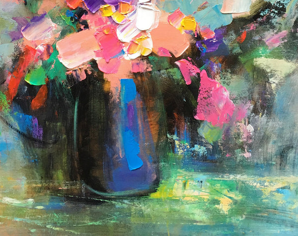 Living Room Wall Art, Flower Still Life Painting, Original Wall Art, Floral Painting, Custom Large Artwork-LargePaintingArt.com