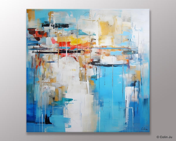 Blue Abstract Painting for Bedroom, Original Modern Wall Paintings, Contemporary Canvas Art, Modern Acrylic Artwork, Buy Paintings Online-LargePaintingArt.com