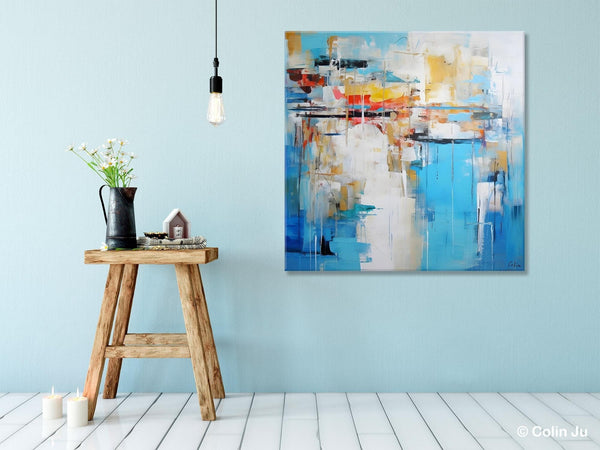 Blue Abstract Painting for Bedroom, Original Modern Wall Paintings, Contemporary Canvas Art, Modern Acrylic Artwork, Buy Paintings Online-LargePaintingArt.com