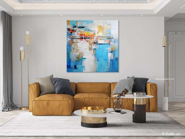Blue Abstract Painting for Bedroom, Original Modern Wall Paintings, Contemporary Canvas Art, Modern Acrylic Artwork, Buy Paintings Online-LargePaintingArt.com