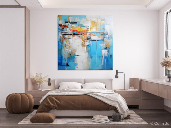 Blue Abstract Painting for Bedroom, Original Modern Wall Paintings, Contemporary Canvas Art, Modern Acrylic Artwork, Buy Paintings Online-LargePaintingArt.com