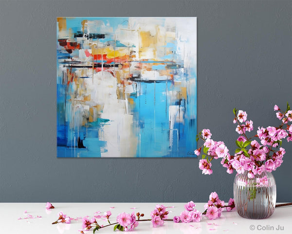 Blue Abstract Painting for Bedroom, Original Modern Wall Paintings, Contemporary Canvas Art, Modern Acrylic Artwork, Buy Paintings Online-LargePaintingArt.com