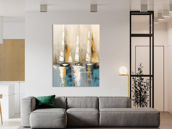 Large Painting Ideas for Living Room, Large Original Canvas Art for Bedroom, Sail Boat Canvas Painting, Modern Abstract Wall Art Paintings-LargePaintingArt.com