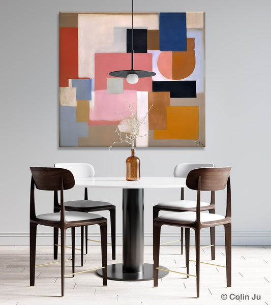 Geometric Abstract Art, Original Abstract Wall Art, Contemporary Acrylic Paintings, Hand Painted Canvas Art, Large Abstract Art for Bedroom-LargePaintingArt.com