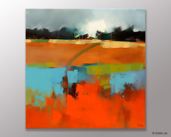 Original Abstract Wall Art, Landscape Acrylic Art, Landscape Canvas Art, Hand Painted Canvas Art, Large Abstract Painting for Living Room-LargePaintingArt.com