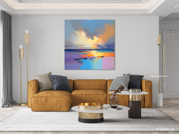 Sunrise Landscape Acrylic Art, Landscape Canvas Art, Original Abstract Art, Hand Painted Canvas Art, Large Abstract Painting for Living Room-LargePaintingArt.com