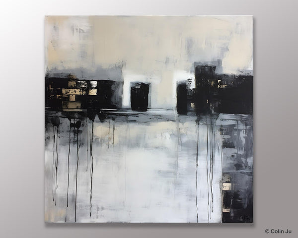Contemporary Canvas Art, Black Acrylic Artwork, Original Abstract Wall Art, Hand Painted Canvas Art, Extra Large Abstract Painting for Sale-LargePaintingArt.com