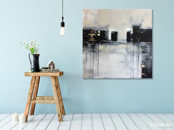 Contemporary Canvas Art, Black Acrylic Artwork, Original Abstract Wall Art, Hand Painted Canvas Art, Extra Large Abstract Painting for Sale-LargePaintingArt.com
