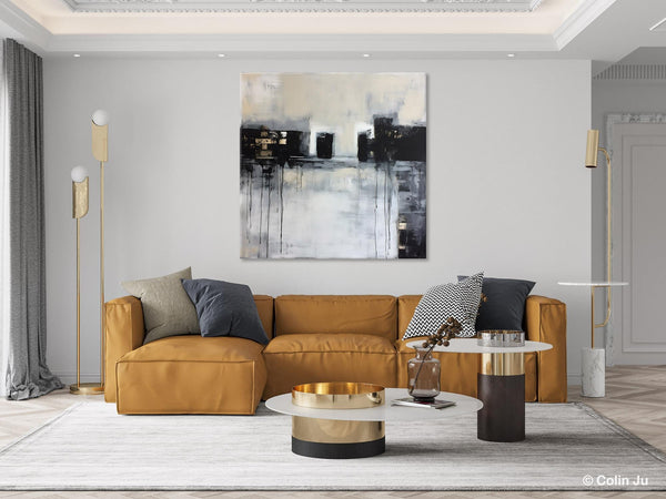 Contemporary Canvas Art, Black Acrylic Artwork, Original Abstract Wall Art, Hand Painted Canvas Art, Extra Large Abstract Painting for Sale-LargePaintingArt.com
