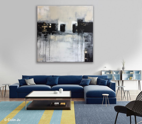 Contemporary Canvas Art, Black Acrylic Artwork, Original Abstract Wall Art, Hand Painted Canvas Art, Extra Large Abstract Painting for Sale-LargePaintingArt.com