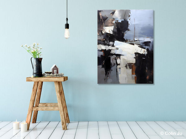 Black Original Canvas Art, Contemporary Acrylic Painting on Canvas, Large Wall Art Painting for Bedroom, Oversized Modern Abstract Paintings-LargePaintingArt.com