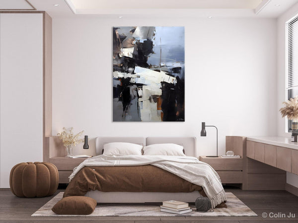 Black Original Canvas Art, Contemporary Acrylic Painting on Canvas, Large Wall Art Painting for Bedroom, Oversized Modern Abstract Paintings-LargePaintingArt.com