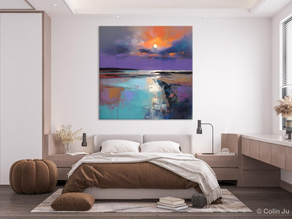 Landscape Canvas Art, Sunrise Landscape Acrylic Art, Original Abstract Art, Hand Painted Canvas Art, Large Abstract Painting for Living Room-LargePaintingArt.com
