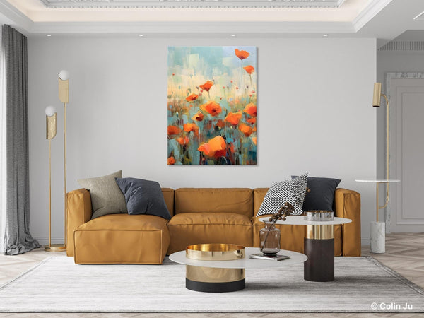 Flower Canvas Paintings, Flower Field Painting, Large Original Landscape Painting for Bedroom, Acrylic Paintings on Canvas, Hand Painted Art-LargePaintingArt.com
