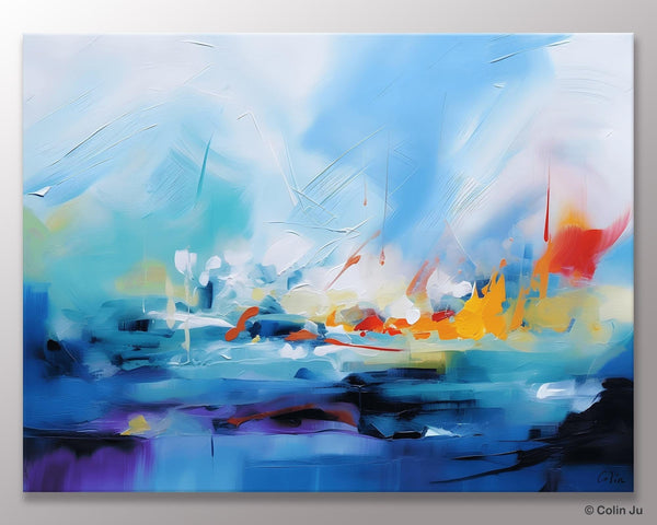Hand Painted Canvas Art, Blue Original Wall Art Painting for Bedroom, Extra Large Modern Canvas Paintings, Acrylic Paintings on Canvas-LargePaintingArt.com