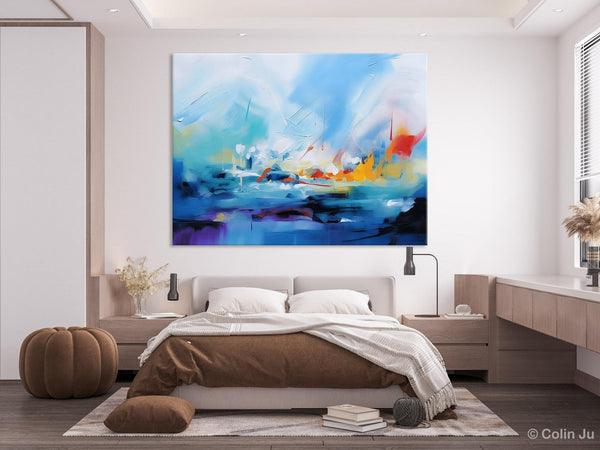 Hand Painted Canvas Art, Blue Original Wall Art Painting for Bedroom, Extra Large Modern Canvas Paintings, Acrylic Paintings on Canvas-LargePaintingArt.com