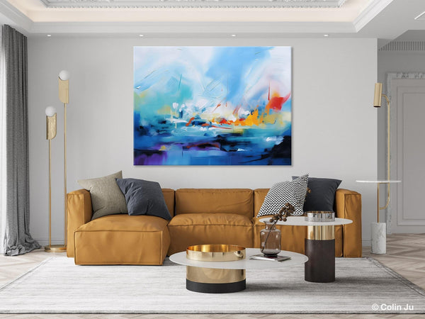 Hand Painted Canvas Art, Blue Original Wall Art Painting for Bedroom, Extra Large Modern Canvas Paintings, Acrylic Paintings on Canvas-LargePaintingArt.com