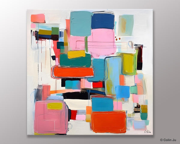 Original Abstract Wall Art, Geometric Modern Acrylic Art, Large Abstract Art for Bedroom, Modern Canvas Paintings, Contemporary Canvas Art-LargePaintingArt.com
