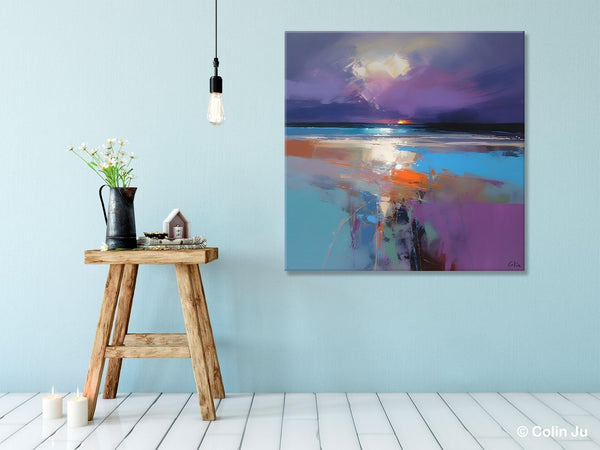 Original Abstract Art, Hand Painted Canvas Art, Landscape Canvas Art, Sunrise Landscape Acrylic Art, Large Abstract Painting for Living Room-LargePaintingArt.com