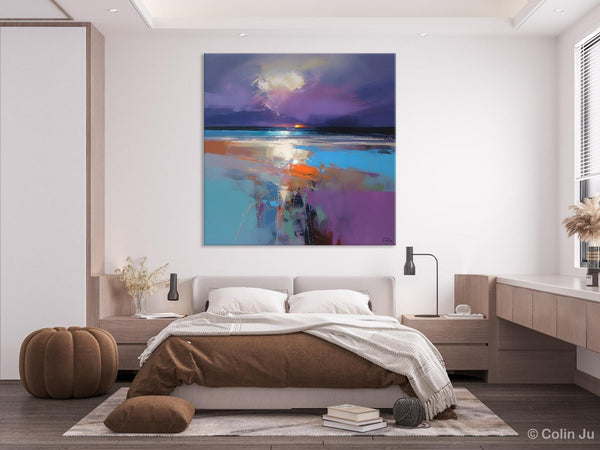Original Abstract Art, Hand Painted Canvas Art, Landscape Canvas Art, Sunrise Landscape Acrylic Art, Large Abstract Painting for Living Room-LargePaintingArt.com
