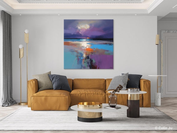 Original Abstract Art, Hand Painted Canvas Art, Landscape Canvas Art, Sunrise Landscape Acrylic Art, Large Abstract Painting for Living Room-LargePaintingArt.com