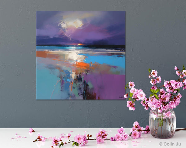 Original Abstract Art, Hand Painted Canvas Art, Landscape Canvas Art, Sunrise Landscape Acrylic Art, Large Abstract Painting for Living Room-LargePaintingArt.com