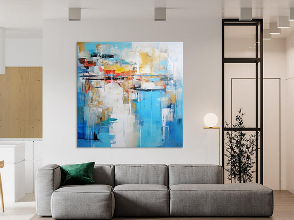 Blue Abstract Painting for Bedroom, Original Modern Wall Paintings, Contemporary Canvas Art, Modern Acrylic Artwork, Buy Paintings Online-LargePaintingArt.com