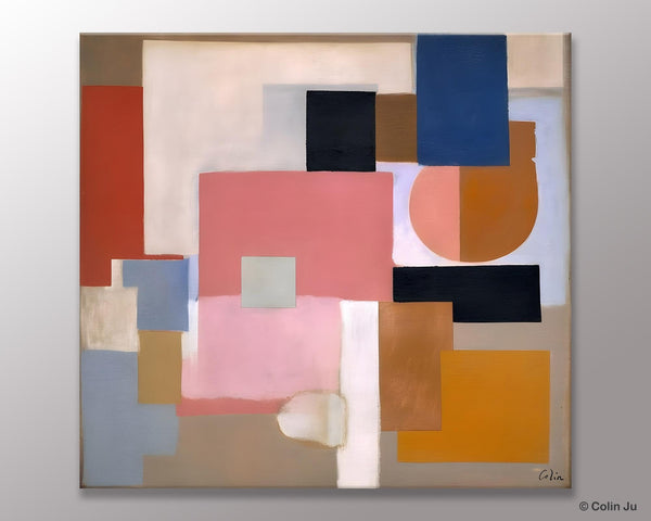 Geometric Abstract Art, Original Abstract Wall Art, Contemporary Acrylic Paintings, Hand Painted Canvas Art, Large Abstract Art for Bedroom-LargePaintingArt.com