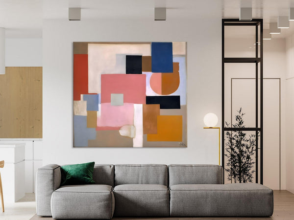 Geometric Abstract Art, Original Abstract Wall Art, Contemporary Acrylic Paintings, Hand Painted Canvas Art, Large Abstract Art for Bedroom-LargePaintingArt.com