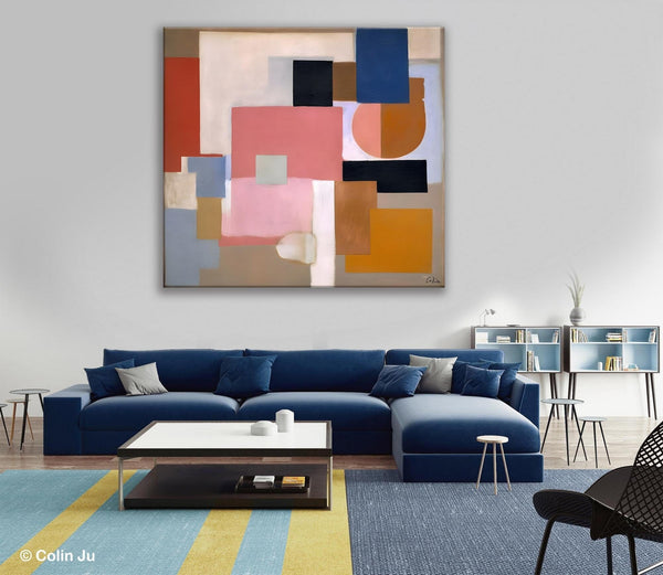 Geometric Abstract Art, Original Abstract Wall Art, Contemporary Acrylic Paintings, Hand Painted Canvas Art, Large Abstract Art for Bedroom-LargePaintingArt.com