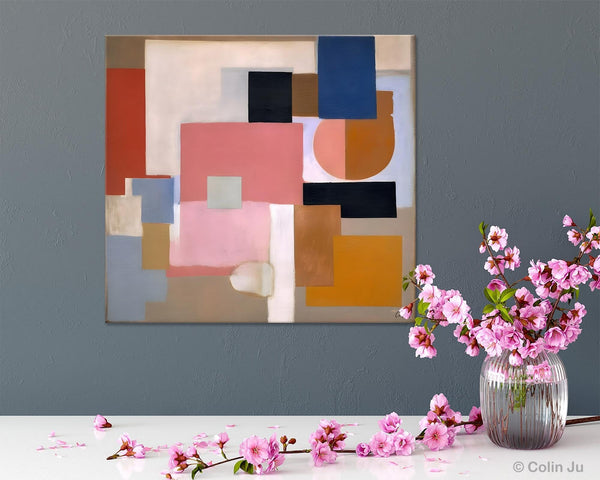 Geometric Abstract Art, Original Abstract Wall Art, Contemporary Acrylic Paintings, Hand Painted Canvas Art, Large Abstract Art for Bedroom-LargePaintingArt.com